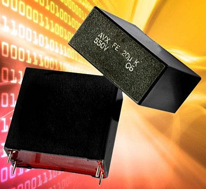 Four-leaded DC link film capacitors for power supplies and inverters introduced by AVX