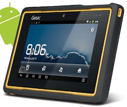 Rugged tablet computer that meets MIL-STD 810G and withstands 6-foot drops introduced by Getac