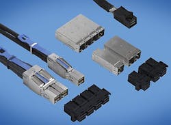 Board connectors and cable assemblies for SAS 2.1 and SAS 3.0 signaling introduced by FCI