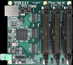 FPGA-based programmable industrial I/O card with 100 BaseT Ethernet introduced by Mesa FPGA-based programmable industrial I/O card with 100 BaseT Ethernet introduced by Mesa