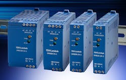 DIN rail power supplies for low-power industrial, automation, and process control offered by TDK Lambda DIN rail power supplies for low-power industrial, automation, and process control offered by TDK Lambda