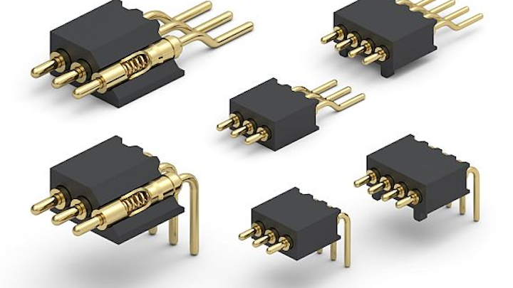 Spring-loaded right angle and horizontal SMT connectors for mating boards offered by Mill-Max