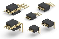 Spring-loaded right angle and horizontal SMT connectors for mating boards offered by Mill-Max Spring-loaded right angle and horizontal SMT connectors for mating boards offered by Mill-Max