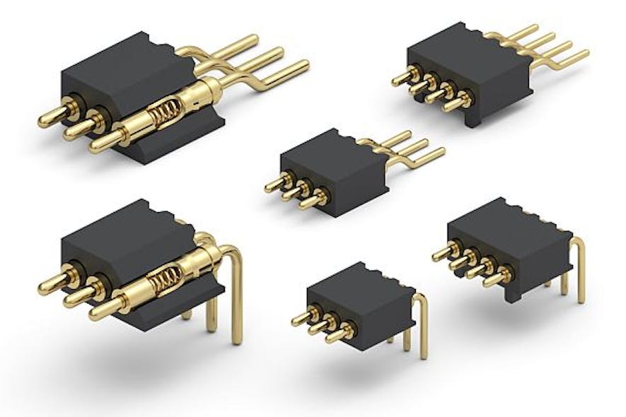 Spring-loaded right angle and horizontal SMT connectors for mating boards offered by Mill-Max