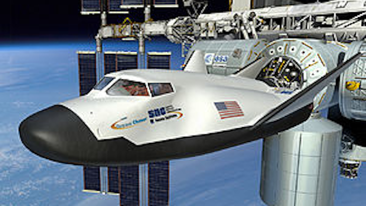 Rendering of a Dream Chaser docked at the ISS