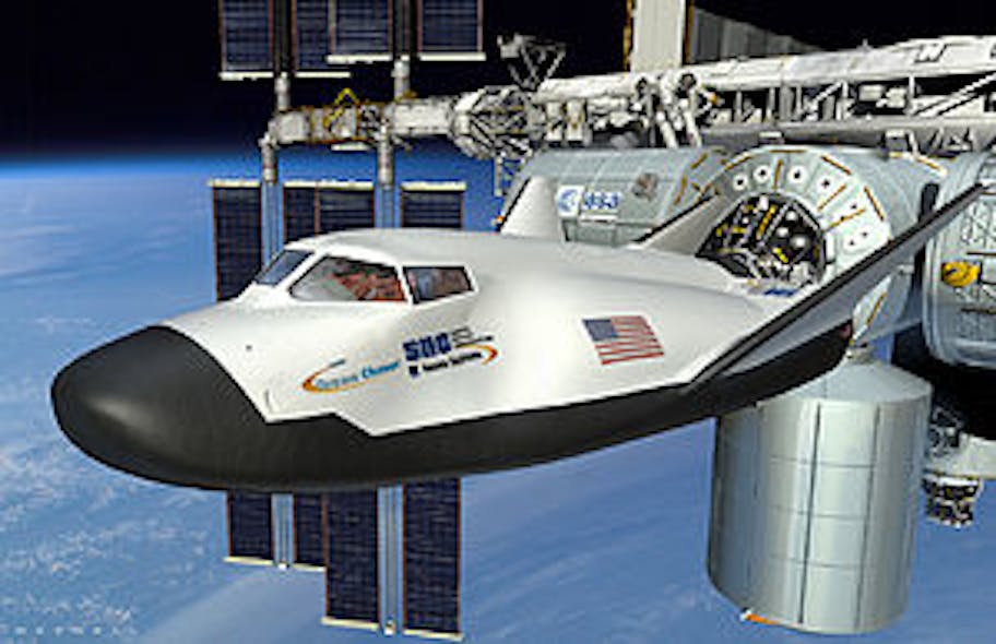 Rendering of a Dream Chaser docked at the ISS