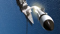 Artist rendering of a Raytheon SM-3 interceptor launching from a warship.