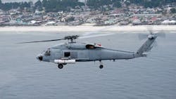 The ALMDS is installed aboard the U.S. Navy MH-60S helicopter, as shown here. The ALMDS is installed aboard the U.S. Navy MH-60S helicopter, as shown here.