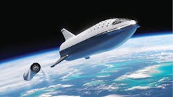 The 2018 version of the Big Falcon Rocket (BFR) - Starship Super Heavy - at stage separation. The 2018 version of the Big Falcon Rocket (BFR) - Starship Super Heavy - at stage separation.