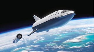 The 2018 version of the Big Falcon Rocket (BFR) - Starship Super Heavy - at stage separation.