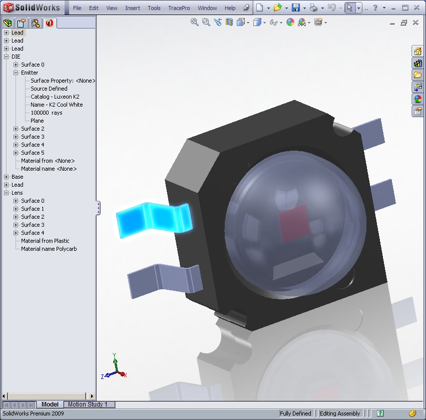 LED module modeled with RayViz for SOLIDWORKS
