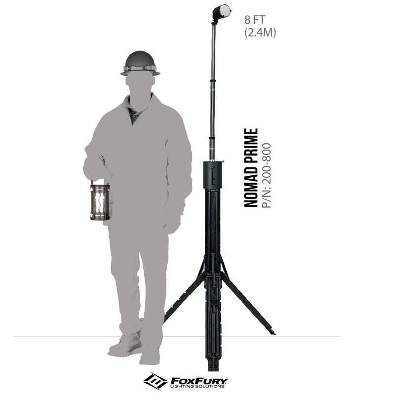 8' Tall Cordless Light, Rechargeable and Quick to Deploy