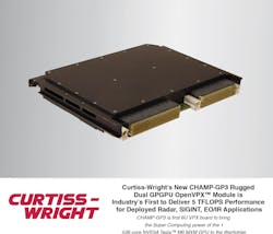 CHAMP-GP3 is first 6U VPX board to bring the Super Computing power of the 1536-core NVIDIA Tesla™ M6 MXM GPU to the Warfighter CHAMP-GP3 is first 6U VPX board to bring the Super Computing power of the 1536-core NVIDIA Tesla™ M6 MXM GPU to the Warfighter