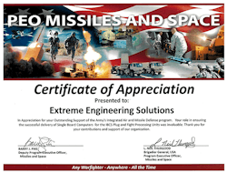 Certificate of Appreciation presented to X-ES by Brigadier General L. Neil Thurgood Certificate of Appreciation presented to X-ES by Brigadier General L. Neil Thurgood