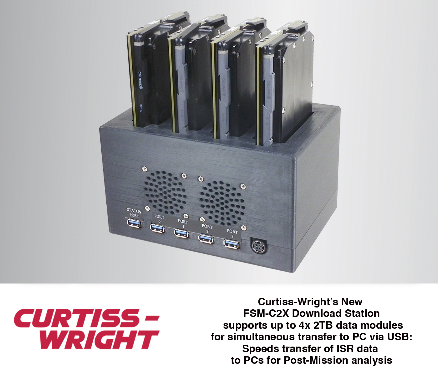 NEW FSM-C2X DOWNLOAD STATION SUPPORTS UP TO 4X 2TB DATA MODULES FOR SIMULTANEOUS TRANSFER TO PC VIA USB