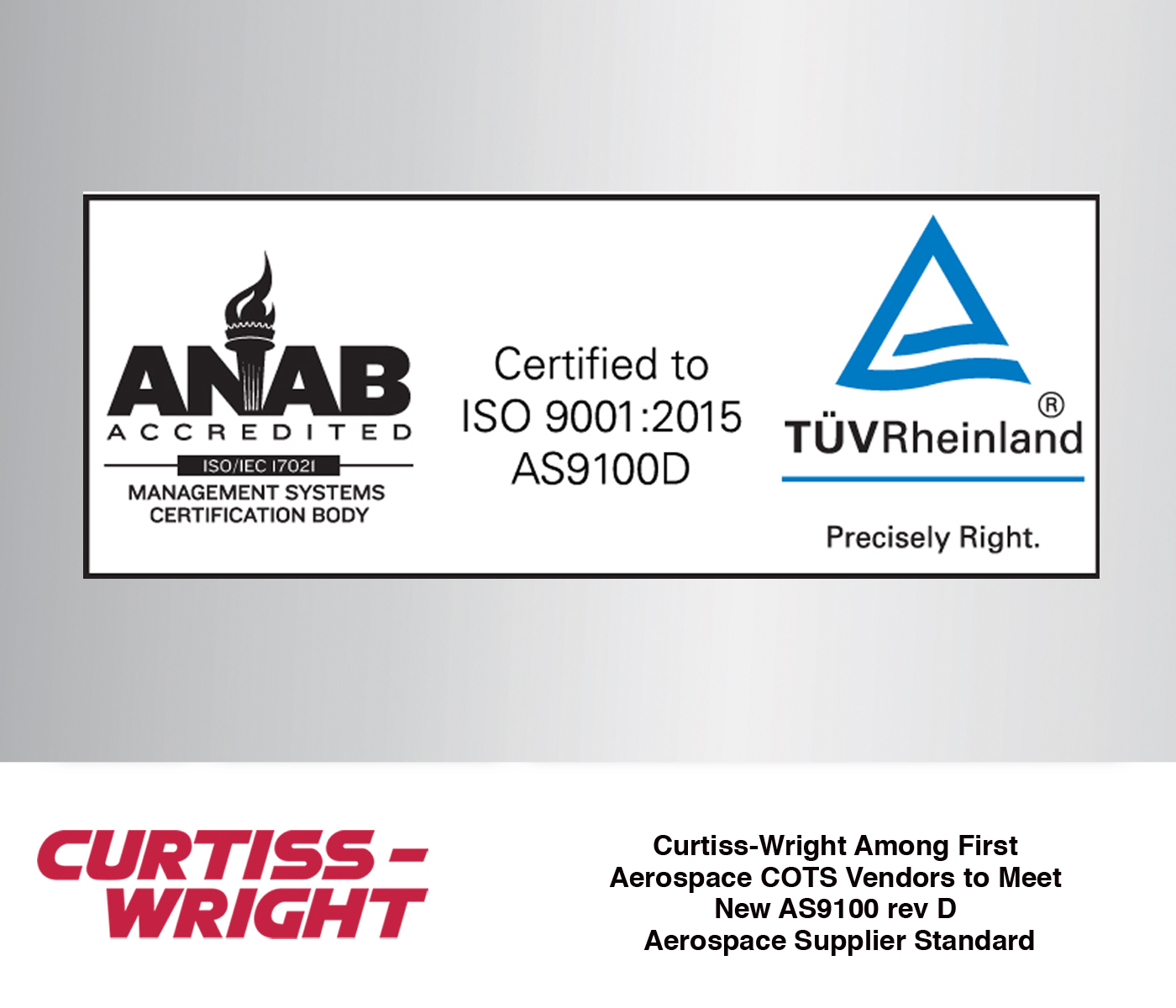 ADVANCED PROCESSES AND PROCEDURES ALREADY IN PLACE ENABLE CURTISS-WRIGHT DEFENSE SOLUTIONS FACILITIES IN ASHBURN, VA., LETCHWORTH, UK, AND OTTAWA, CANADA TO BE AMONG FIRST COMPANIES TO EARN CERTIFICATION FOR LATEST INTERNATIONAL AEROSPACE QUALITY STANDARD