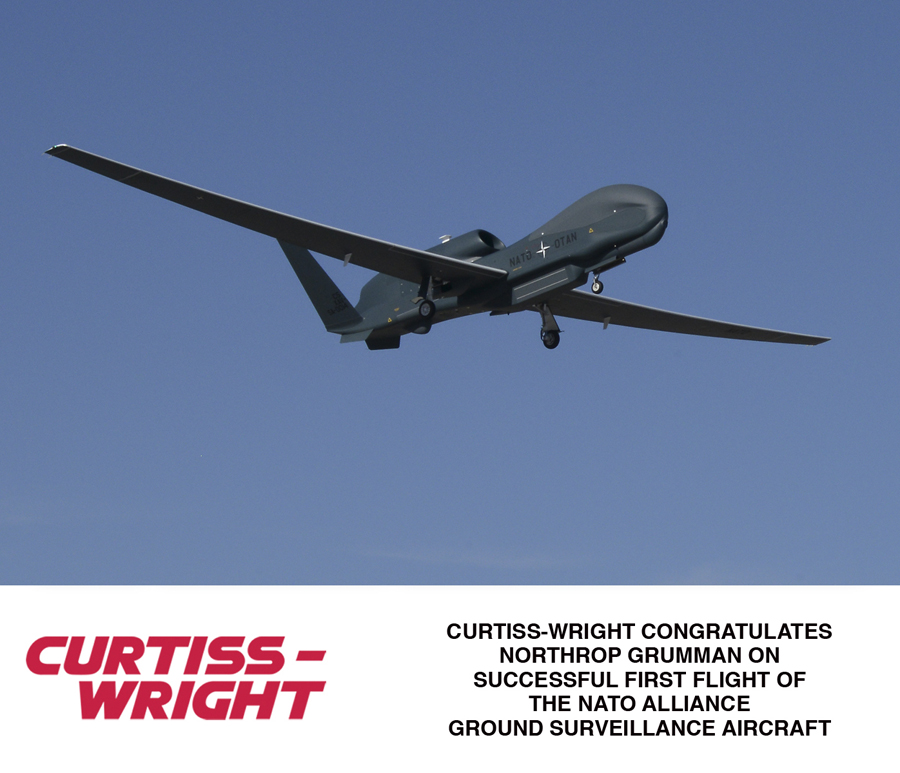 Curtiss-Wright Congratulates Northrop Grumman on Successful First Flight of the NATO Alliance Ground Surveillance Aircraft