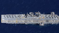 The amphibious assault ship USS America, shown above, may represent a new chapter in aircraft carrier warfare by bringing air power to small relatively inexpensive and maneuverable surface warships.