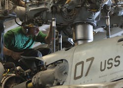 U.S. Navy deployed forces are starting to use 3D printed replacement parts to ease the logistics burden of maintaining aircraft like the MH-60 Sea Hawk helicopter aboard the amphibious assault ship USS Wasp. U.S. Navy deployed forces are starting to use 3D printed replacement parts to ease the logistics burden of maintaining aircraft like the MH-60 Sea Hawk helicopter aboard the amphibious assault ship USS Wasp.