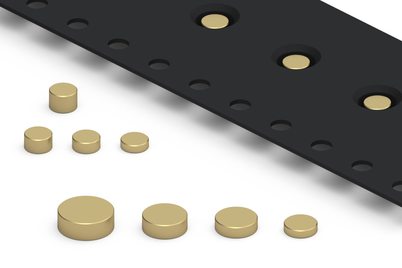 Target discs spring pin mating products for applications with little