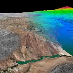 This image shows a 3D model of the area outside Tehran, Iran. The image fades to the Vricon 3D Surface Model, the core output.