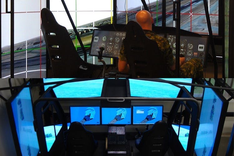This photo shows a simulation and mission rehearsal system for the Bell CH-146 Griffon multi-role utility helicopter, a variant of the Bell 412EP for the Canadian Armed Forces.