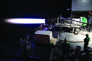 Sailors aboard the aircraft carrier USS Gerald R. Ford perform jet engine test instrumentation on an F/A-18 jet engine to verify the engine&rsquo;s ability to deliver sufficient fuel flow for the jet afterburner.