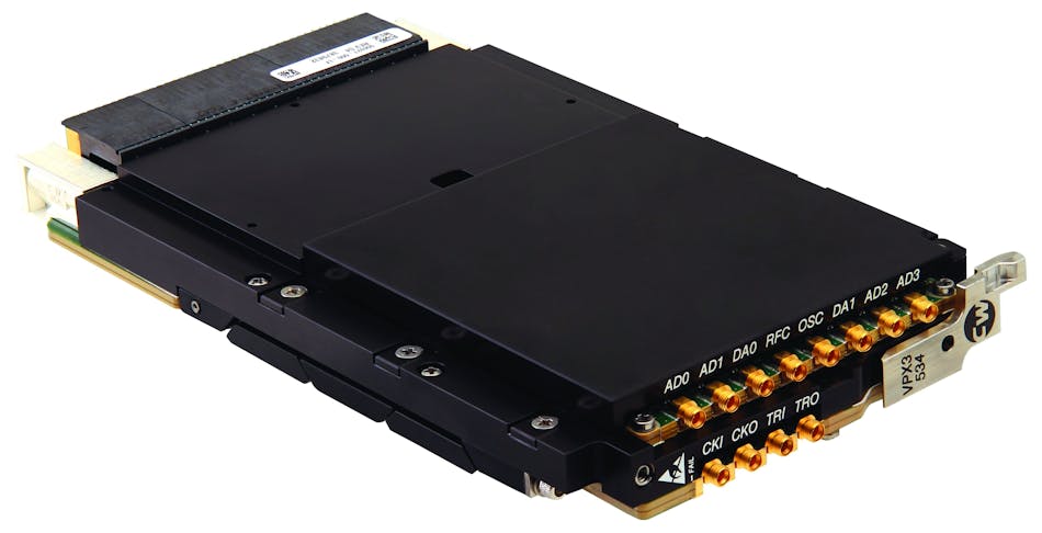 The Curtiss-Wright VPX3-534 is for EW because it features high bandwidth, low-latency ADCs and DACs operating at up to 6 GigaSamples Per Second, integrated with a high capability Xilinx UltraScale FPGA.
