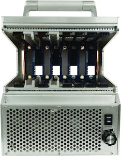 The Pixus open frame development chassis for OpenVPX/SOSA applications features four VPX power and ground-only slots, four VITA 67.3c cutouts, and SOSA clocking.