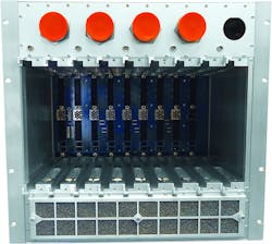 This Pixus enclosure meets MIL 810 for shock, vibration, and other environmental considerations. It provides supplemental air cooling to dissipate high-power boards. This Pixus enclosure meets MIL 810 for shock, vibration, and other environmental considerations. It provides supplemental air cooling to dissipate high-power boards.