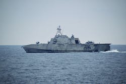 The Navy continues to build two variants of the littoral combat ship, but will divest older ships. Shown here is the Independence-variant Gabriele Giffords (LCS 10).