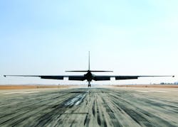 A U-2 Dragon Lady assigned to the 9th Reconnaissance Wing prepares to land at Beale Air Force Base, Calif., after artificial intelligence took flight aboard a military aircraft.