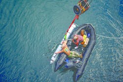 Sailors prepare an unmanned underwater vehicle in the Persian Gulf during Mine Countermeasures Exercise 19-1, a training event with the British Royal Navy. Sailors prepare an unmanned underwater vehicle in the Persian Gulf during Mine Countermeasures Exercise 19-1, a training event with the British Royal Navy.