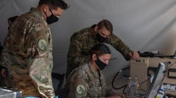 Airmen monitor battlespace movements at a simulated austere base during the Advanced Battle Management System exercise at Nellis Air Force Base, Nev. Airmen monitor battlespace movements at a simulated austere base during the Advanced Battle Management System exercise at Nellis Air Force Base, Nev.