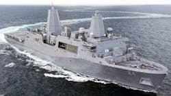 The Navy extended production of the San Antonio-class amphibious transport dock, and will build a lower-cost flight-two variant. Shown is the USS Portland (LPD 27) conducting sea trials in the Gulf of Mexico. The Navy extended production of the San Antonio-class amphibious transport dock, and will build a lower-cost flight-two variant. Shown is the USS Portland (LPD 27) conducting sea trials in the Gulf of Mexico.