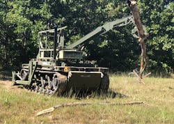 The General Dynamics Land Systems Tracked Robot 10-Ton (TRX) in action.