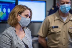 Deputy Defense Secretary Kathleen H. Hicks receives a briefing during a tour of the Joint Artificial Intelligence Center in Arlington, Va. Deputy Defense Secretary Kathleen H. Hicks receives a briefing during a tour of the Joint Artificial Intelligence Center in Arlington, Va.