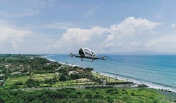 The EHang 216 takes part in an autonomous flight over the island of Bali in Indonesia in 2021. The EHang 216 takes part in an autonomous flight over the island of Bali in Indonesia in 2021.