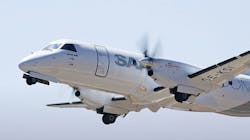 GE Aviation and BAE Systems' technology will store energy and propel a SAAB 340-B similar to the aircraft pictured. GE Aviation and BAE Systems' technology will store energy and propel a SAAB 340-B similar to the aircraft pictured.