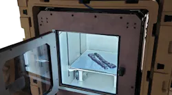 The Craitor 3D printer finishing a nylon print in a U.S. Marine Corps field exercise aboard the MCMWTC Bridgeport in the High-Sierra mountain range.