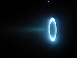 Busek BHT-350 Hall effect thruster firing. Busek BHT-350 Hall effect thruster firing.