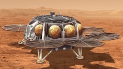 This illustration shows a concept for a proposed NASA Sample Retrieval Lander that would carry a small rocket (about 10 feet, or 3 meters, tall) called the Mars Ascent Vehicle to the Martian surface. Credit: NASA/JPL-Caltech