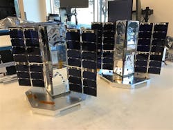 The two MDA CubeSat Networked Communications Experiment (CNCE) Block 2 space vehicles shown here were deployed into orbit last May. Missile Defense Agency photo.