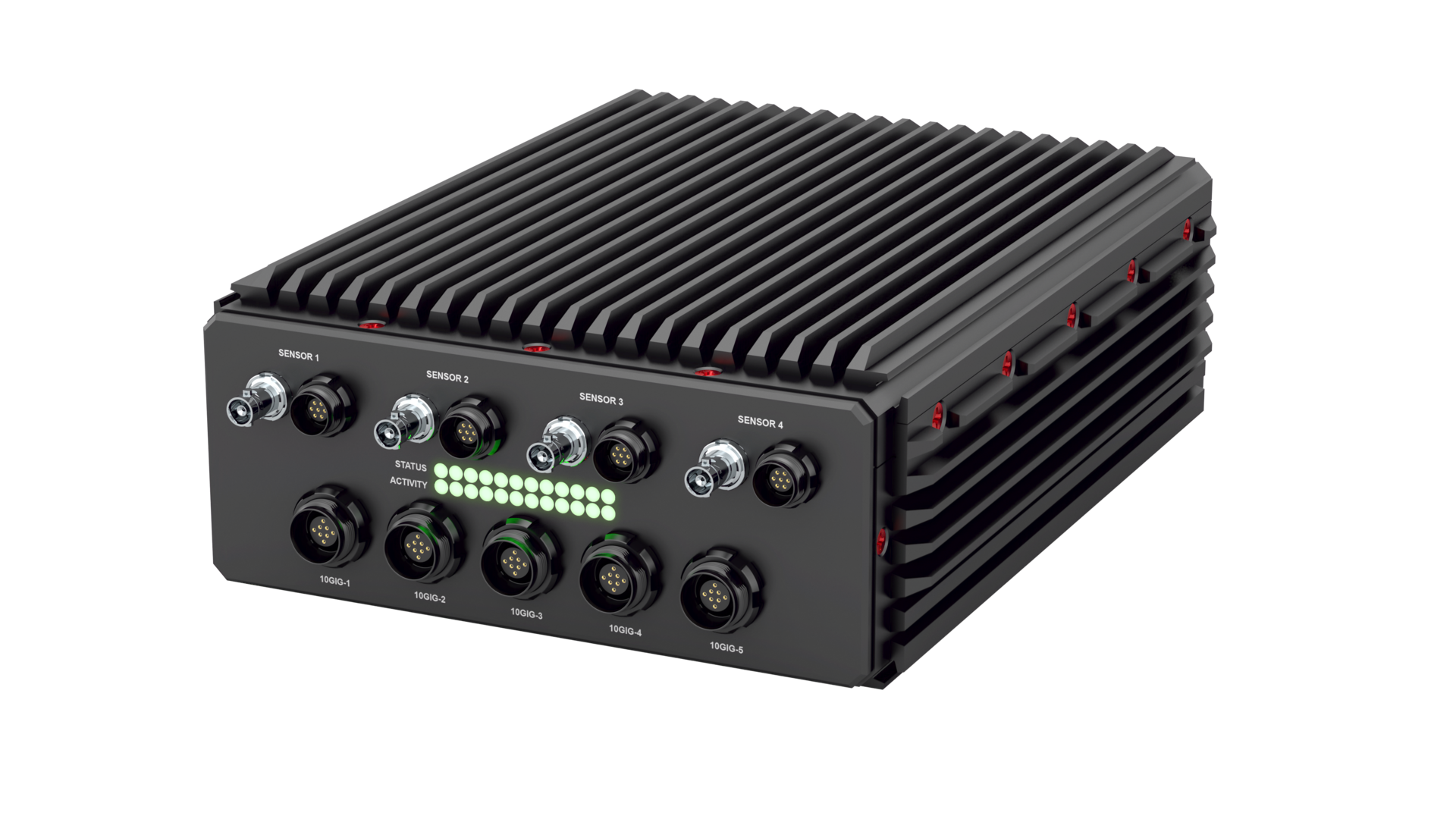 The General Micro Systems X9 module has the NVIDIA Jetson AGX Xavier or Orin CPU/GPU, and five 10 Gigabit Ethernet ports for inter-box communications, and multiple sensor inputs.