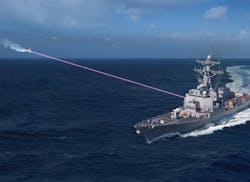 An artist&rsquo;s rendering of Lockheed Martin&rsquo;s HELIOS system for defending U.S. Navy surface warships from airborne attack.
