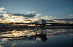 The MQ-9 Reaper is enabled by electronics that communicate with satellite systems can acquire and pass real-time imagery data to ground users around the clock and beyond line of sight. Air Force photo. The MQ-9 Reaper is enabled by electronics that communicate with satellite systems can acquire and pass real-time imagery data to ground users around the clock and beyond line of sight. Air Force photo.