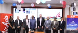 From left to right: Kirti Veluri (Sr Manager - Training & Standards, AAI), Winston Eng (Director of Sales APAC, CAE), Capt Arun Nair (Chief Pilot Training & Standard, AAI), Sunil Baskaran (CEO, AAI), John Billington (Director of Operations APAC, CAE), Capt Manish Uppal (Head of Operations, AAI), Chuck Pulakhandam (Managing Director, India, CAE) and Dharun Kumar – (Regional Sales Manager, India, CAE) (CNW Group/CAE INC.) From left to right: Kirti Veluri (Sr Manager - Training & Standards, AAI), Winston Eng (Director of Sales APAC, CAE), Capt Arun Nair (Chief Pilot Training & Standard, AAI), Sunil Baskaran (CEO, AAI), John Billington (Director of Operations APAC, CAE), Capt Manish Uppal (Head of Operations, AAI), Chuck Pulakhandam (Managing Director, India, CAE) and Dharun Kumar – (Regional Sales Manager, India, CAE) (CNW Group/CAE INC.)