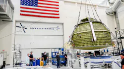 The Orion crew module pressure vessel for the Artemis III mission—the first vehicle under the Lockheed Martin OPOC contract—is undergoing assembly at NASA’s Kennedy Space Center.