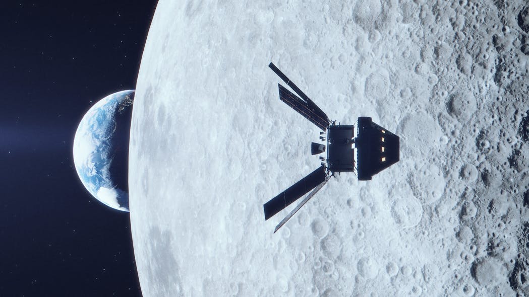This image depicts the Lockheed Martin NASA Orion spacecraft during a recent orbit of the moon in preparation for future international space missions back to the moon.