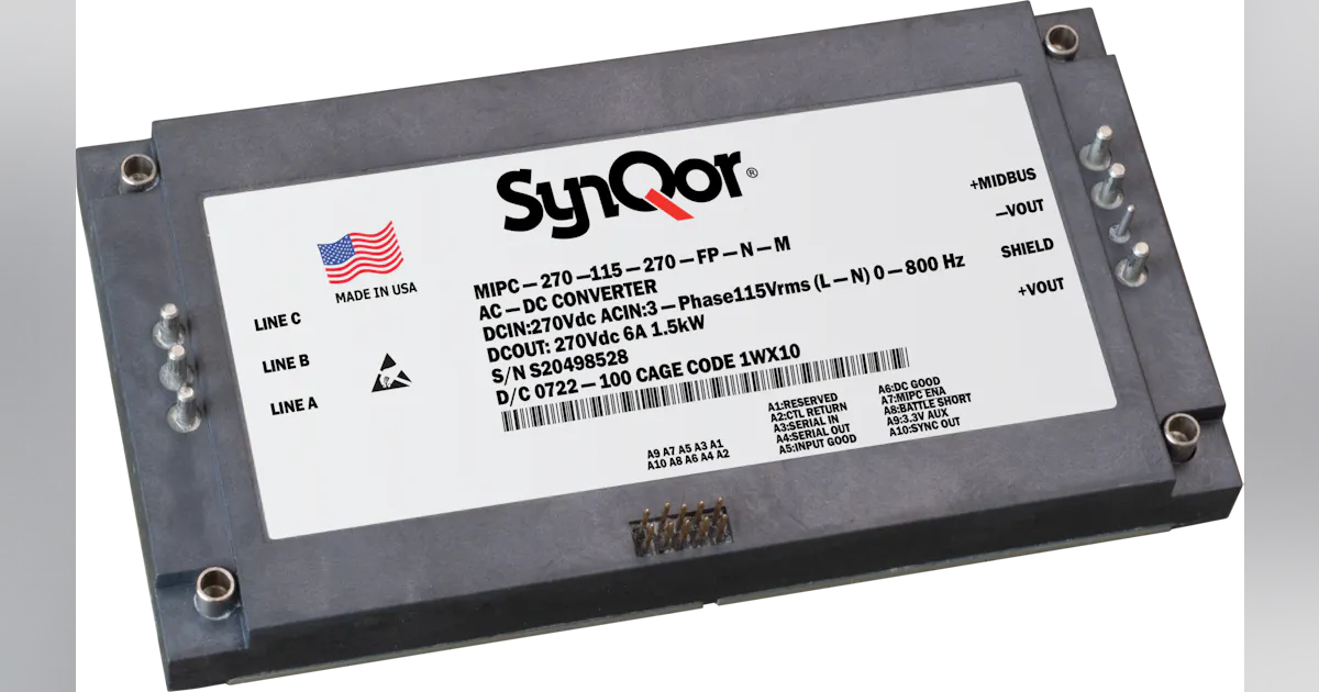 Military Power Module SynQor® Releases a Military Grade 3-Phase AC or 270 Vdc Input Power ...